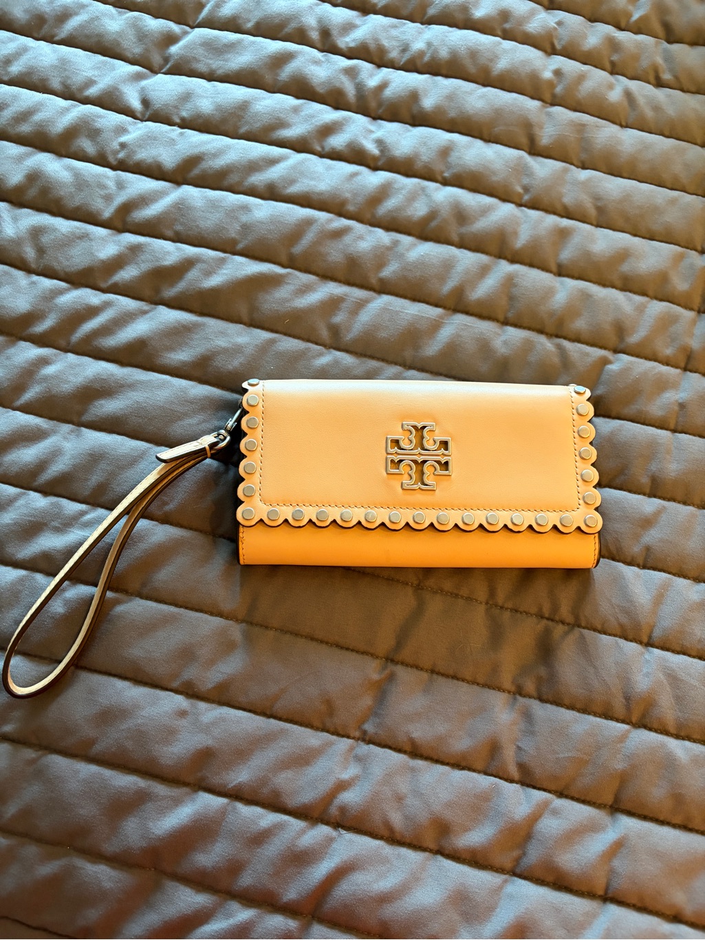 Tory Burch Tan Scallop Studded Leather Wristlet